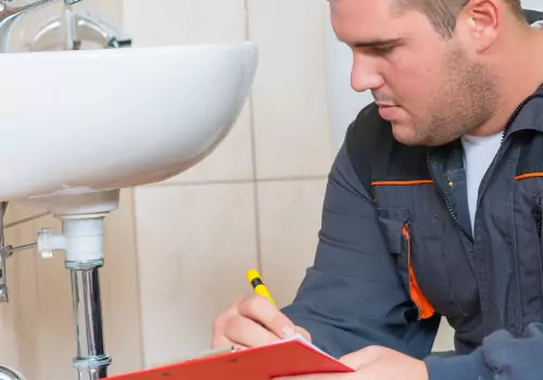 A plumber is seen working on a sink. Reading Plumbing is an emergency plumber.