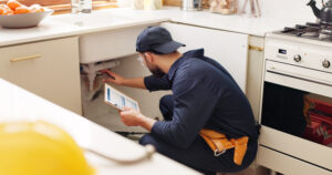 Best Residential Plumber Peoria IL, Plumber, house and handyman with clipboard, inspection and maintenance with expert. Employee, contractor and repair with checklist, service or quality control with industry, home renovation or skills
