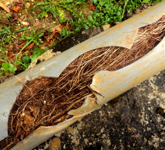Sewer Cleaning East Peoria IL, Split drainage pipe caused by ingress of tree roots
